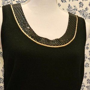 NEW! St. John Evening Black Knit Tank Top Shell w/Embellished Neckline Sz 6